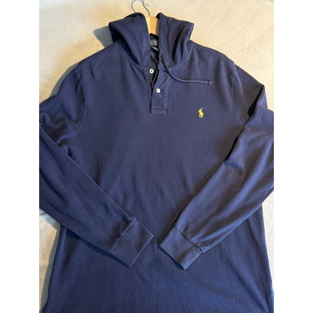 Navy Blue Polo Ralph Lauren cotton-knit hooded pullover (L) 90s Y2K Preppy
